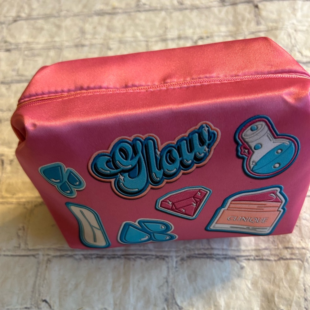 CLINIQUE SILLY PRINT (3) MAKEUP COSMETICS ZIP TOP BAGS GREEN AND PINK - Picture 3 of 12